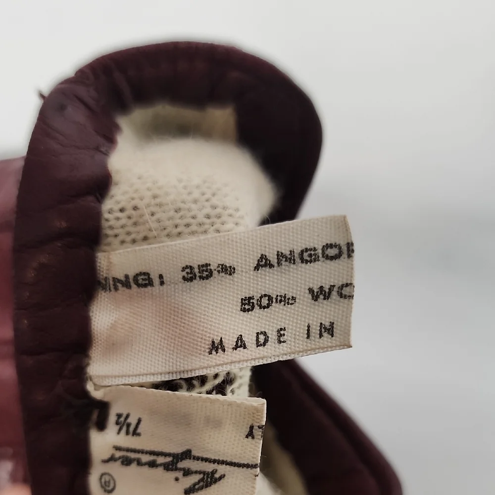 Etienne Aigner Burgundy Leather Gloves Size 7 1/2